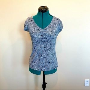 Ann Taylor Short Sleeves Cotton Top V Neck Blk/White Size S